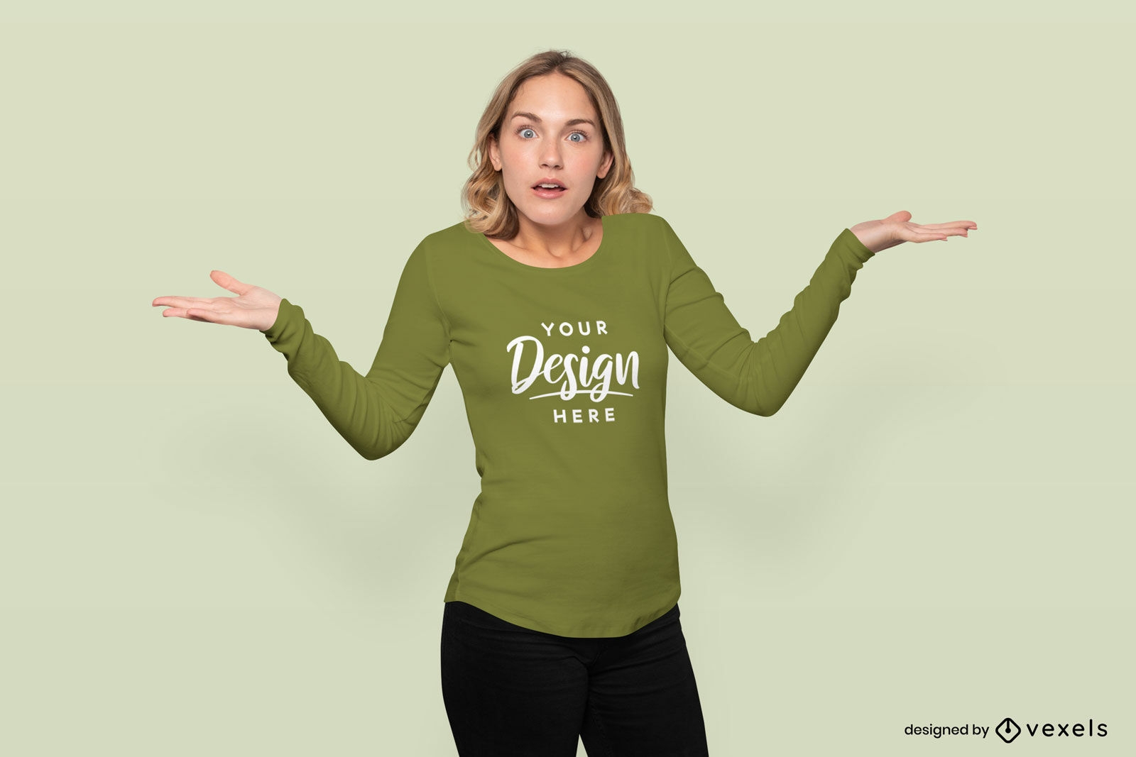 Confused woman long sleeve t-shirt mockup