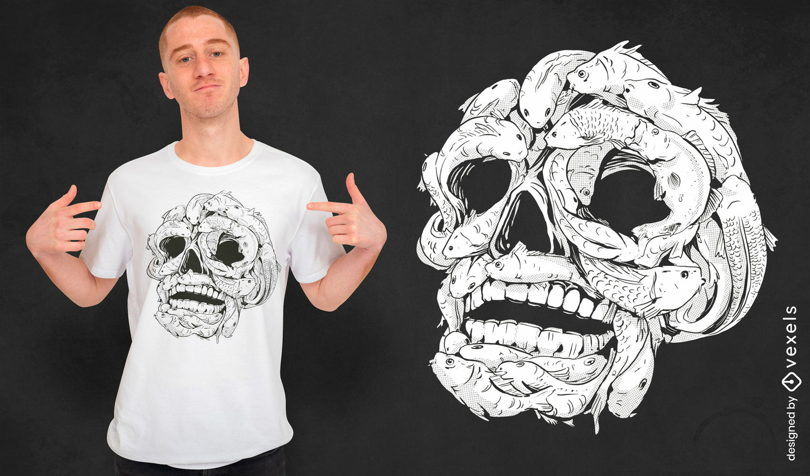 Diseño de camiseta de calavera de pez carpa