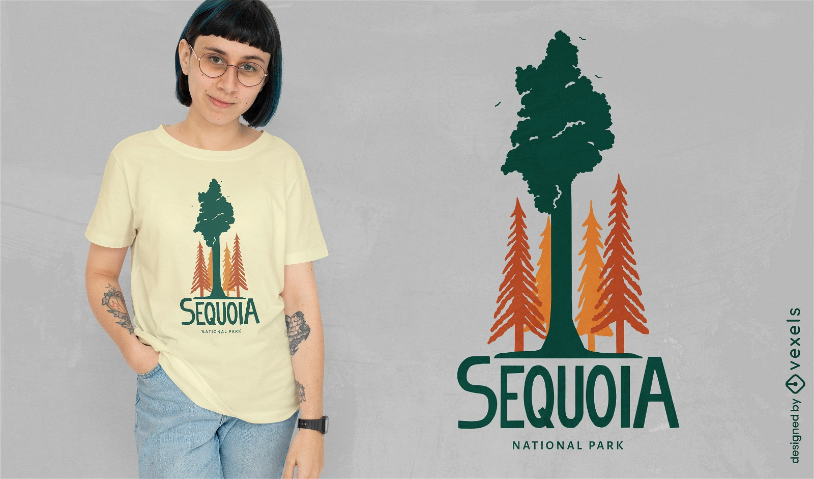 Diseño de camiseta de árbol del parque nacional Sequoia