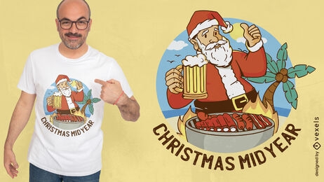 Diseño de camiseta de santa claus bebiendo cerveza