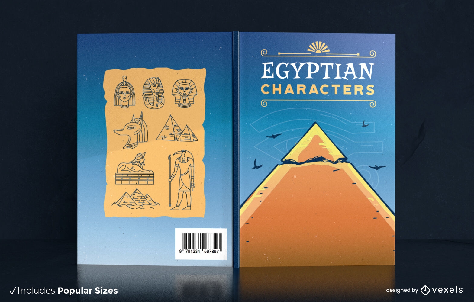 Design de capa de livro de personagens egípcios