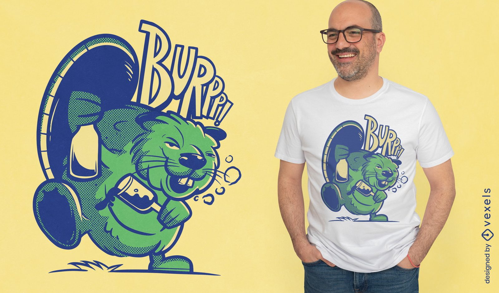 Diseño de camiseta de dibujos animados de animales de castor borracho