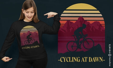 Person cycling retro sunset t-shirt design