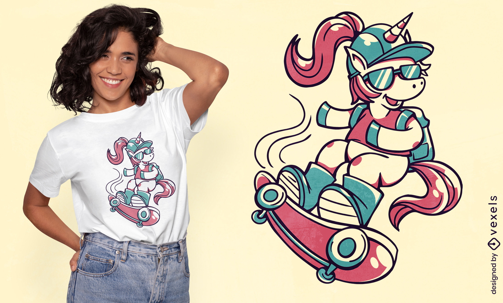 Diseño de camiseta skater unicornio