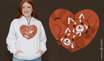 Design de camiseta de coração de panda vermelho