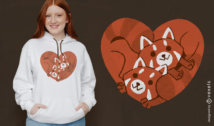 Herz-T-Shirt-Design des roten Pandas