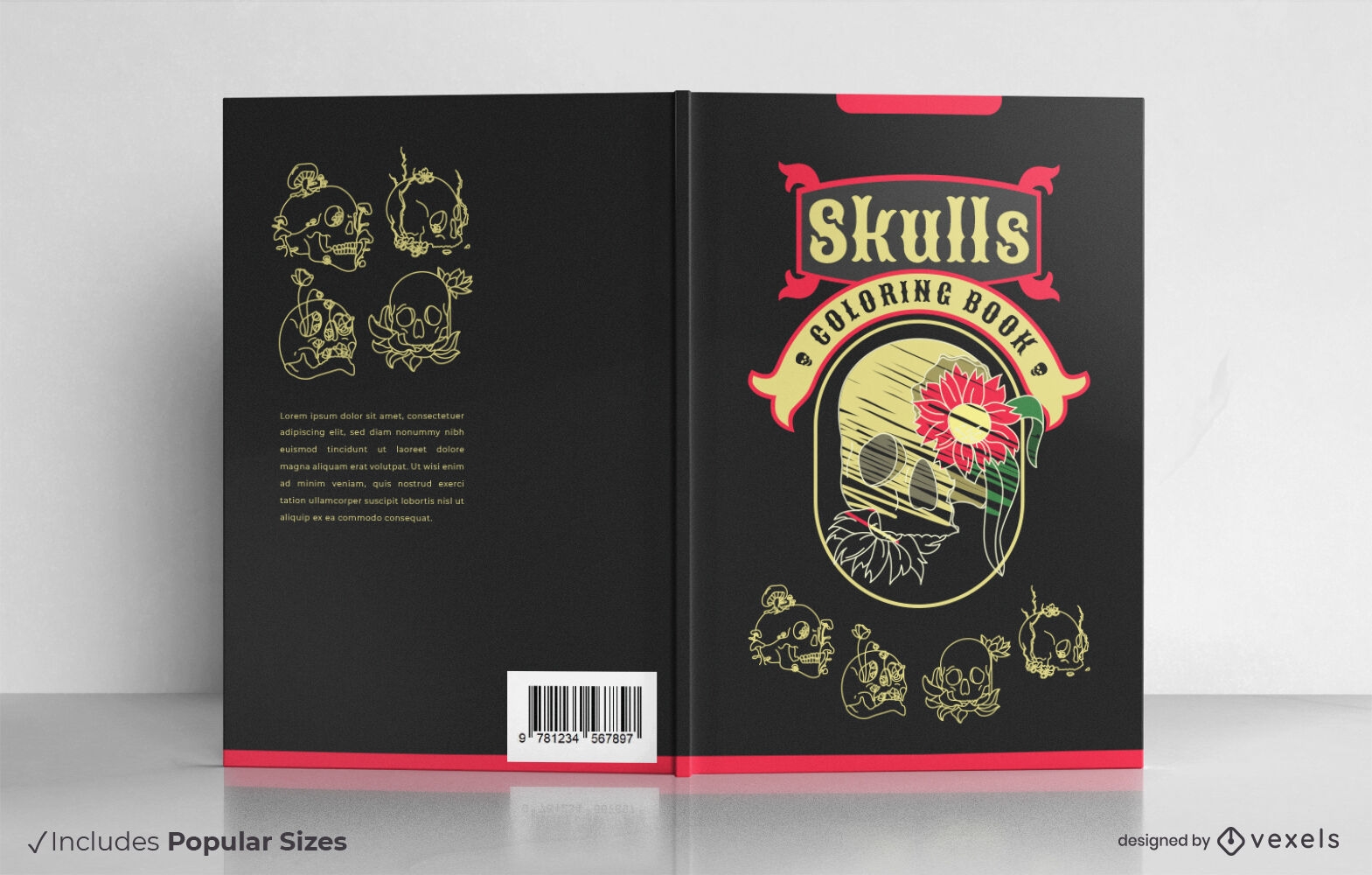 Design de capa de livro para colorir de caveiras