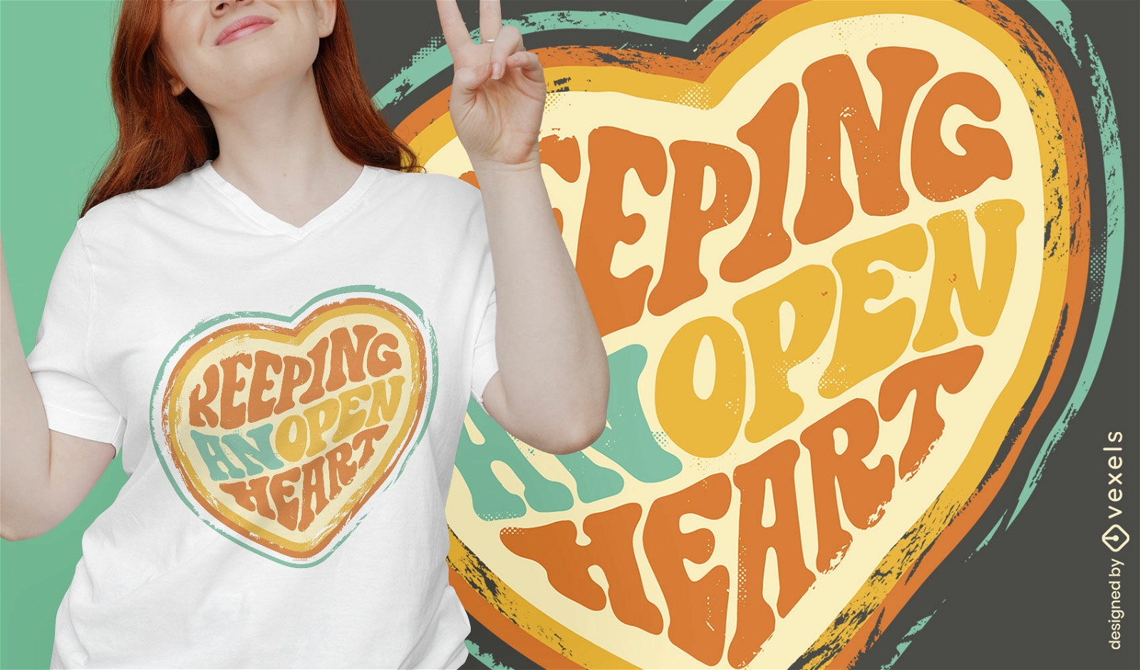 Diseño de camiseta de cita retro de corazón abierto
