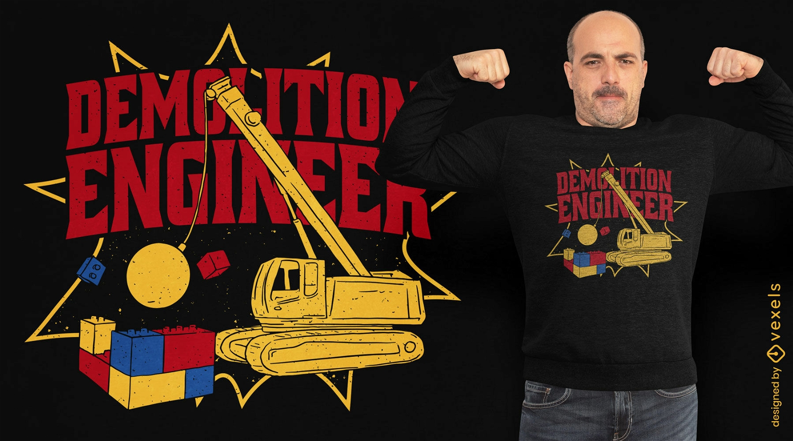 Diseño de camiseta de camión de bola de demolición de juguete