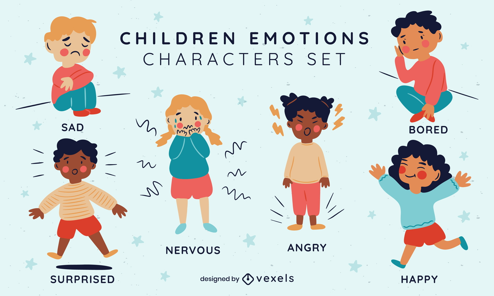 Crianças com conjunto de caracteres de emoções