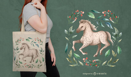 Leaves wreath horse tote bag design