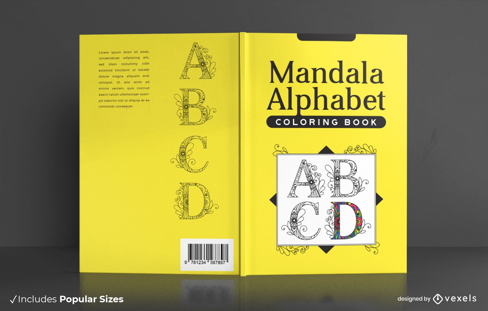 Diseño de portada de libro de alfabeto de mandala
