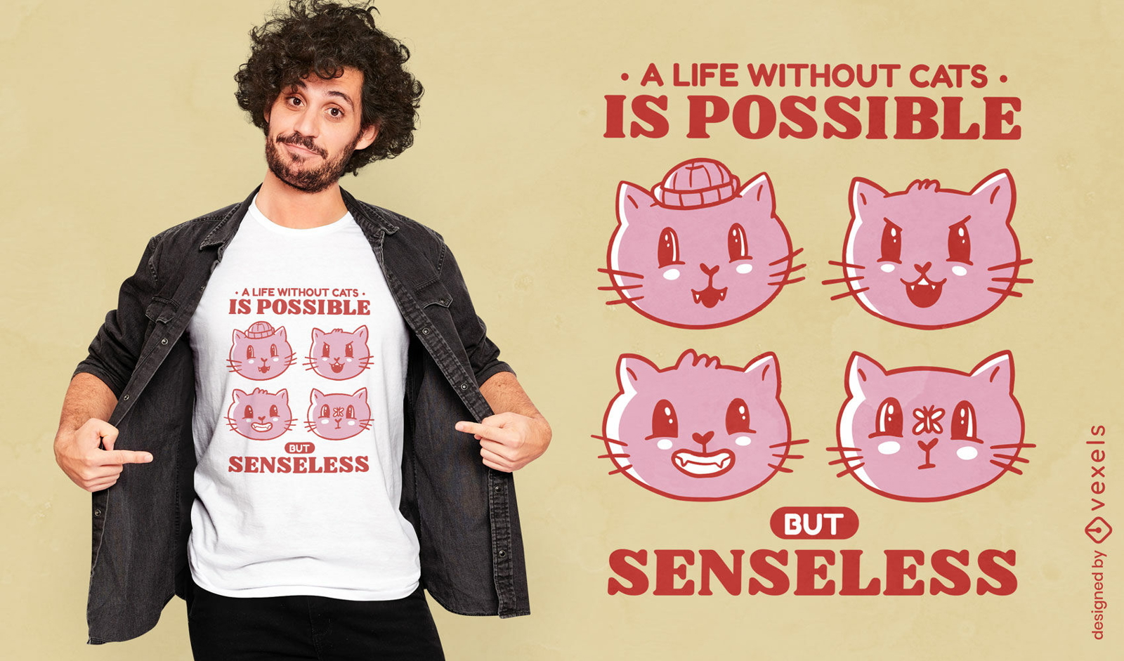 Design de camiseta vida sem gatos