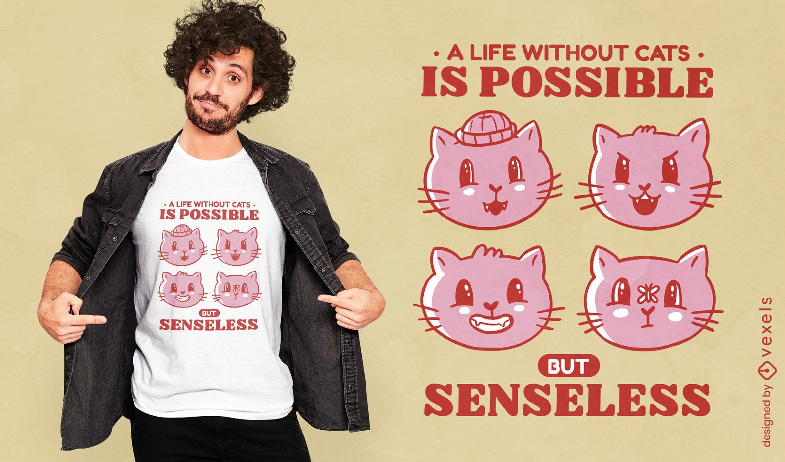 Diseño de camiseta de vida sin gatos.