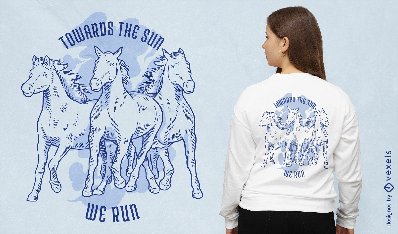 Diseño de camiseta de animales de grupo de caballos.