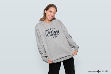 Fun Female Model Sweatshirt Mockup PSD Editable Template
