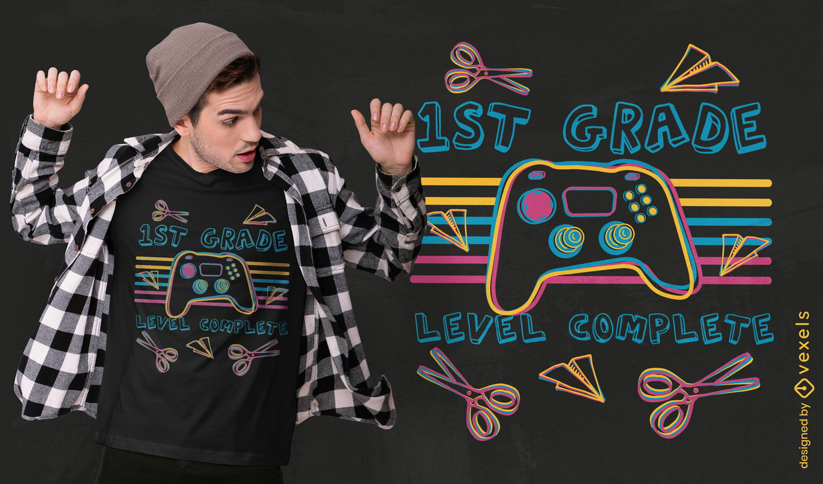 T-Shirt-Design für Joystick und Schulbedarf