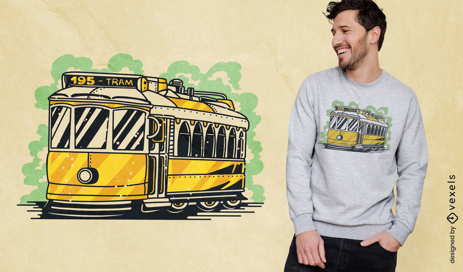 Old tram train t-shirt design