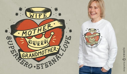 Design de t-shirt de coração de rainha da avó