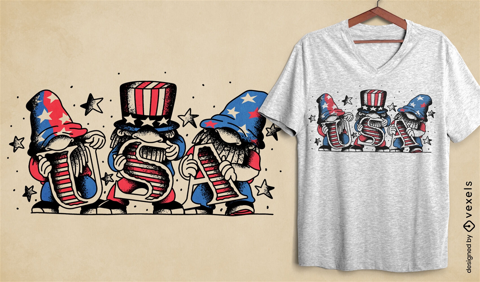 Design de camiseta dos gnomos dos EUA em 4 de julho