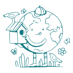 Personagem de desenho animado do planeta Terra de casa de pássaros Desenho PNG
