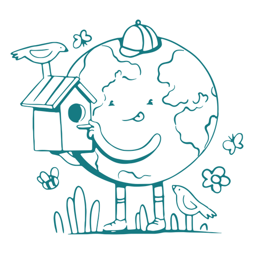 Birdhouse planet Earth cartoon character PNG Design