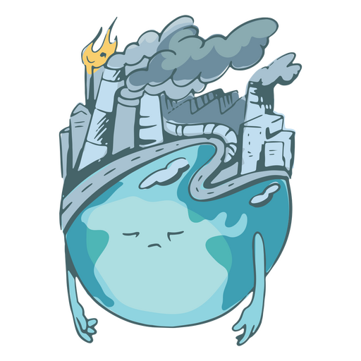 Industria contaminación planeta tierra personaje de dibujos animados Diseño PNG