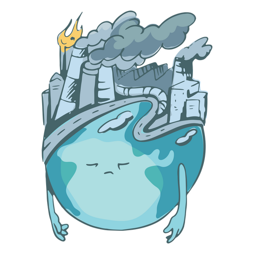Personagem de desenho animado do planeta Terra da poluição da indústria Desenho PNG