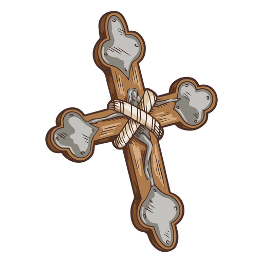 cruz de madera y plata Diseño PNG