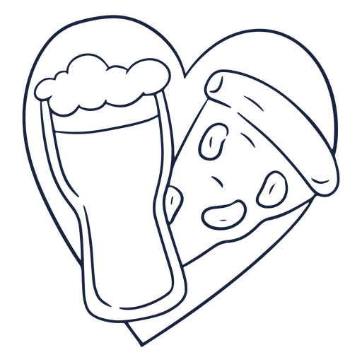 Beer and pizza heart stroke icon