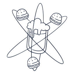 Icono de trazo de átomo de cerveza y hamburguesas Diseño PNG