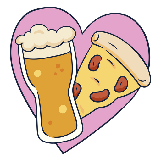 Ícone de coração de cerveja e pizza