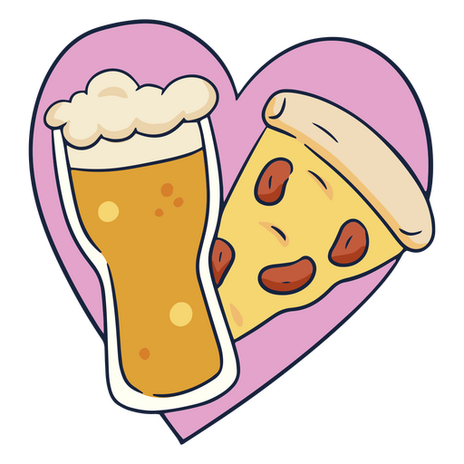 Ícone de coração de cerveja e pizza Desenho PNG