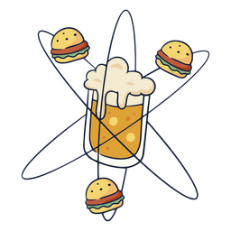 Ícone de átomo de cerveja e hambúrgueres Desenho PNG
