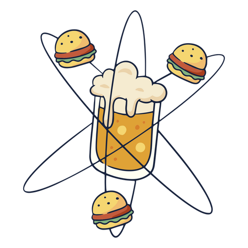 Ícone de átomo de cerveja e hambúrgueres