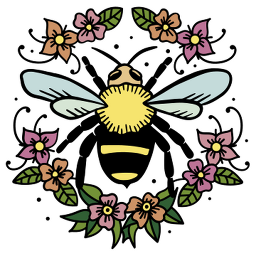 Bee surrounded by flowers PNG Design