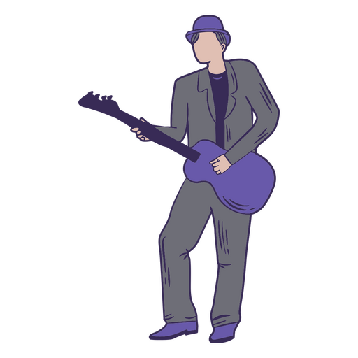 Guitar player in suit drawing PNG Design