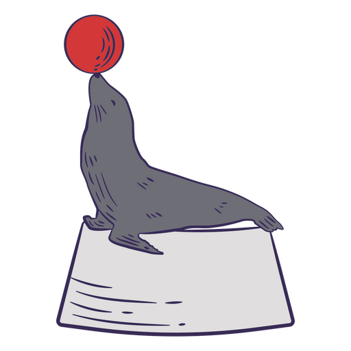 Seal playing with red ball PNG Design
