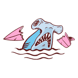 Hammerhead shark breaking surfboard PNG Design