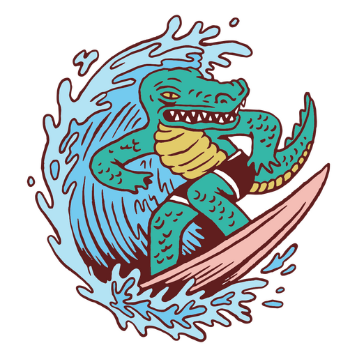 Ilustração de surf de crocodilo Desenho PNG