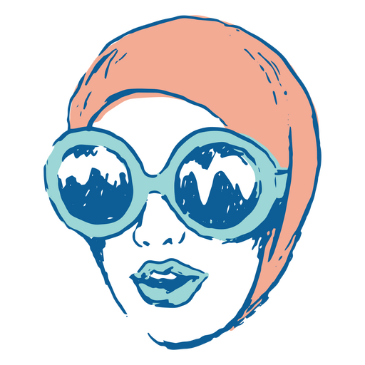 Woman's face with big vintage glasses PNG Design