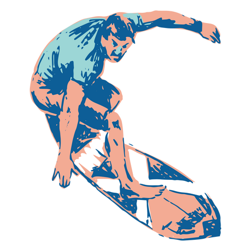 Man with blue shirt surfing PNG Design