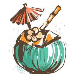 Coconut drink with umbrella PNG Design