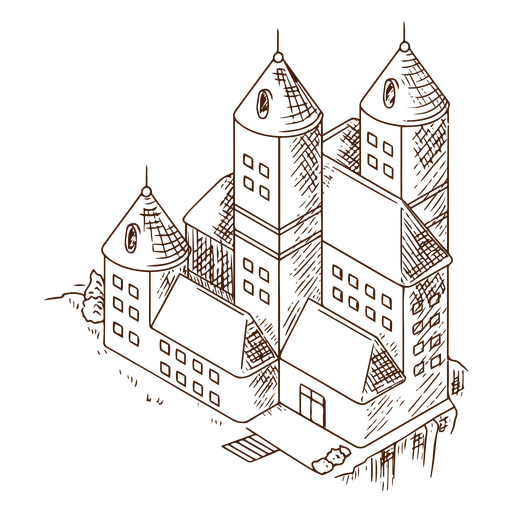 Arte de línea de castillo antiguo Diseño PNG