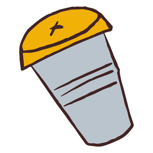 Gray cup with a yellow lid PNG Design