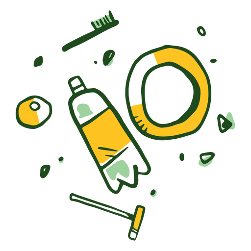 Green and yellow bottle and a toothbrush PNG Design