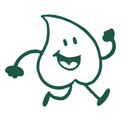 Green leaf with a smile running PNG Design