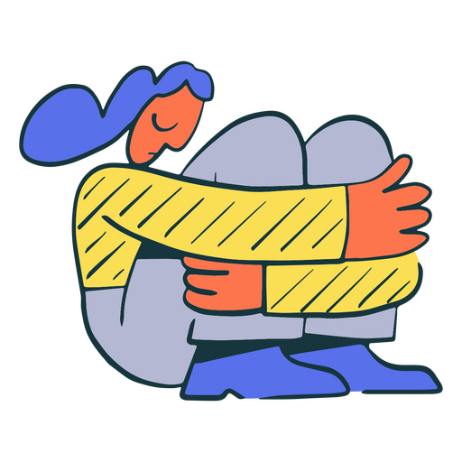 Caricatura de una mujer abrazándose a sí misma Diseño PNG