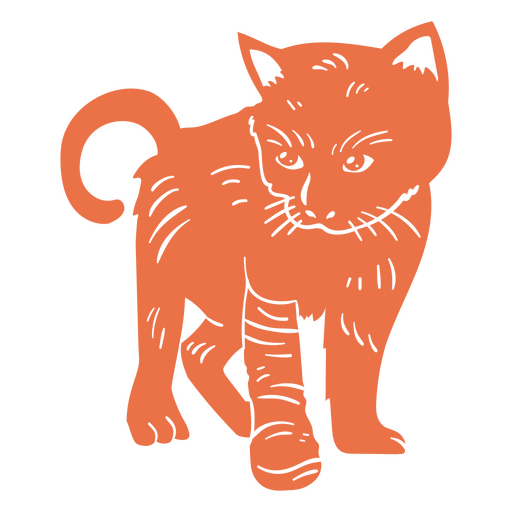 Gato laranja em p? com gesso Desenho PNG