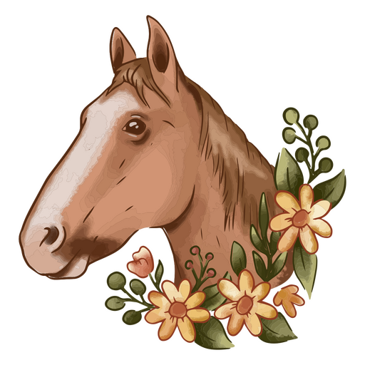 Cabeça de cavalo com flores Desenho PNG